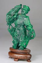 Guandi-krijger-statuette – houten sokkel gesculptuurd -