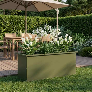 vidaXL Plantenbak met led Olijfgroen 40 x 100 x 40 cm Staal, 100 cm of meer, Verzenden, Nieuw, Metaal