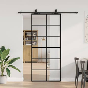 vidaXL Schuifdeur met beslagset 90x205 cm ESG glas zwart, Verzenden, Nieuw
