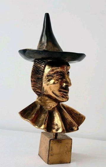 Yves Lohe (1947) - sculptuur, Bronzebüste eines Harlekins, Antiek en Kunst