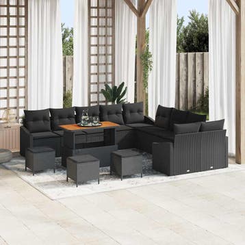 vidaXL Tuinbankenset met kussen met opslag 13 pcs Zwart Poly, Verzenden, Nieuw