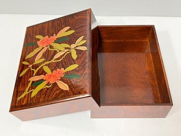 Japanese Handcrafted Wooden Fubako – Floral Decoration on