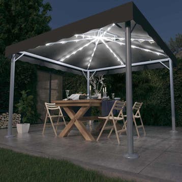 vidaXL Prieel met LED-lichtslinger 300x300 cm aluminium, Verzenden, Nieuw