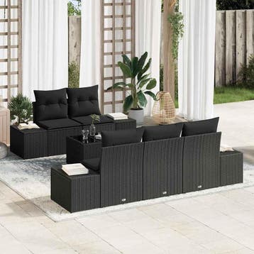 vidaXL Tuin Sofa Set 6 st Zwart poly rattan, Verzenden, Nieuw, Rotan, 6 zitplaatsen