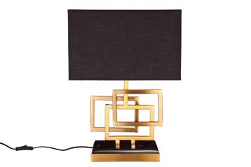 Tafellamp ATLANTIS 56 cm goud met zwarte stoffen kap - 39098, Ophalen of Verzenden, Nieuw
