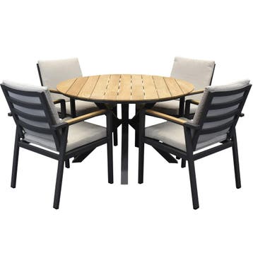 Quincy Lola dining tuinset 120xH75 cm rond 5 delig teak, Ophalen of Verzenden, Nieuw