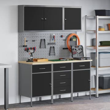 vidaXL Werk kast met lade 8 st Zwart en Grijs Engineered, Doe-het-zelf en Verbouw, Verzenden, Nieuw