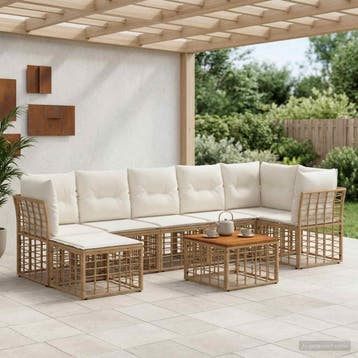 vidaXL Buiten bankenset 8 st Natuurlijk en Crème Wit, Tuin en Terras, Verzenden, Nieuw, Rotan, 8 zitplaatsen