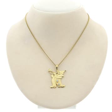 Gouden hanger van een clown met zirconia (Hanger of bedel), Ophalen of Verzenden, Gebruikt, Goud, Overige merken