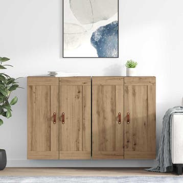 vidaXL Wandkast 2 st Artisan Eiken 69,5 x 34 x 90 cm Bewerkt, Huis en Inrichting, Kasten | Buffetkasten, Minder dan 50 cm, Verzenden