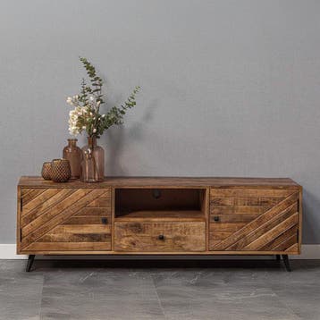 Tv-meubel Mangohout Fiona 165 cm, Verzenden, Nieuw, Overige houtsoorten, Industriële meubels