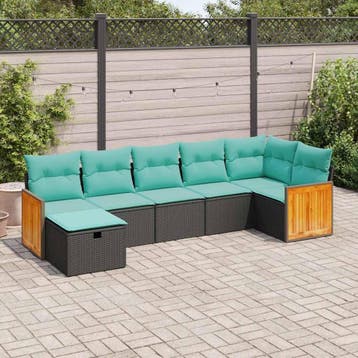 vidaXL 7-delige Loungeset met kussens poly rattan zwart, Verzenden, Nieuw, 7 zitplaatsen, Loungeset