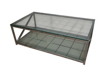 Moderne glazen salontafel – rechthoekige tafel met chromen/R, Huis en Inrichting, Ophalen of Verzenden, Nieuw