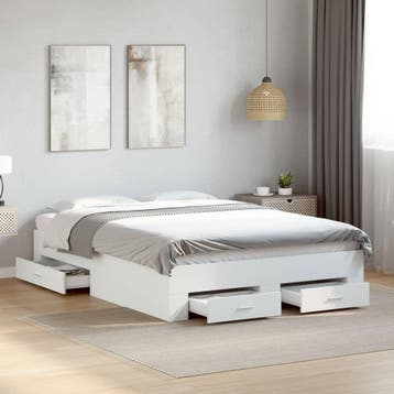 vidaXL Bedframe met lades bewerkt hout wit 120x200 cm, Huis en Inrichting, Slaapkamer | Bedden, Verzenden, Wit, Nieuw, Twijfelaar