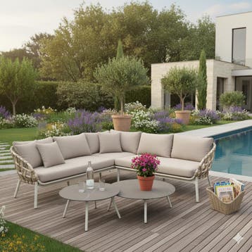 Montreal hoekbank loungeset 2 delig taupe rope, Tuin en Terras, Ophalen of Verzenden, Nieuw