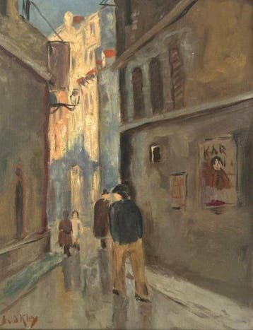 J.v.d Kleij (XX) - Levendig straatbeeld, Antiek en Kunst