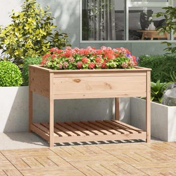 vidaXL Plantenbak met schap 111,5x111,5x81 cm massief, Verzenden, Nieuw, Hout, 60 cm of meer