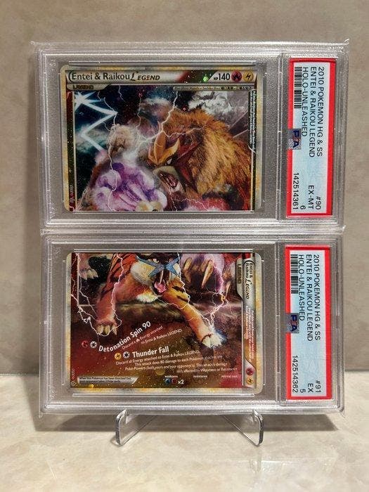Pokémon - 2 Graded card - Entei, Raikou 90 / 91 Foil, Full, Hobby en Vrije tijd, Verzamelkaartspellen | Pokémon
