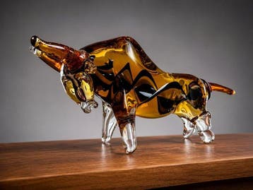 sculptuur, Handgemaakt glazen stierbeeld – Amberkleurig