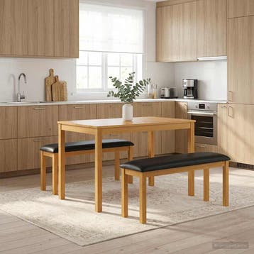 vidaXL Eetbank 95 x 32 x 45 cm Massief Eikenhout Zwart, Verzenden, Nieuw