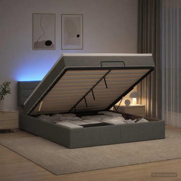 vidaXL Ottoman Bed met Matrassen en LED Donkergrijs 140 x, Verzenden, Nieuw, Grijs