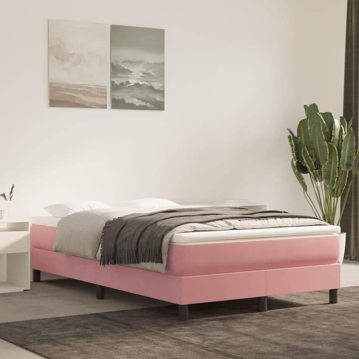 vidaXL Boxspring bed fluweel roze 120x200 cm, Huis en Inrichting, Slaapkamer | Bedden, 120 cm, 200 cm, Twijfelaar, Nieuw, Stof