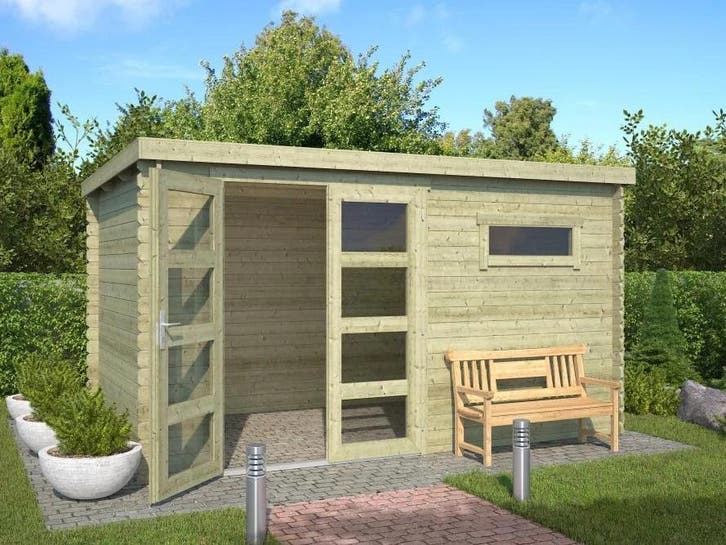 Outdoor Life Blokhut Timian Groen Geïmpregneerd 380 x 230 cm, Tuin en Terras, Tuinhuizen