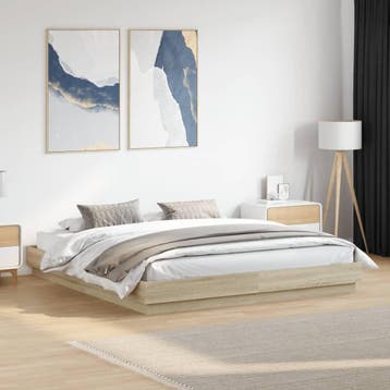 vidaXL Bedframe bewerkt hout sonoma eikenkleurig 200x200 cm, Huis en Inrichting, Slaapkamer | Bedden, Bruin, Verzenden, Overige maten