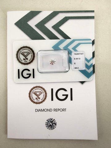1 pcs Diamant (Natuurlijk) - 0.59 ct - Rond - E - VS2 -, Nieuw