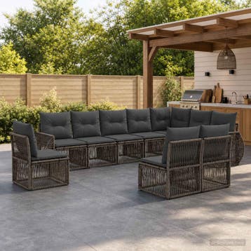 vidaXL Tuinbankenset 10 st Grijs en Donkergrijs poly rattan, Verzenden, Nieuw, Meer dan 8 zitplaatsen