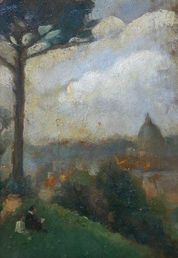Scuola toscana (XIX-XX) - Veduta di Firenze con figure in