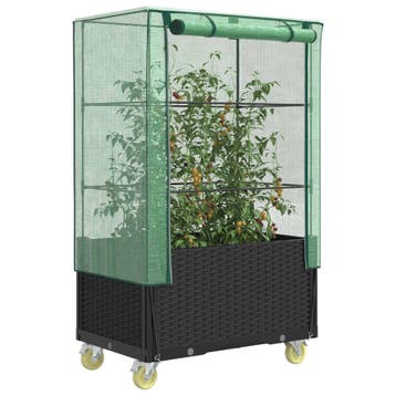 vidaXL Plantenbak verhoogd met hoes en wielen 80x50x182 cm, Tuin en Terras, Verzenden, Nieuw, Kunststof