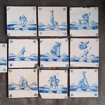 Tegel (10) - Bijbelverhalen - 1700-1750 - Antieke delftse, Antiek en Kunst