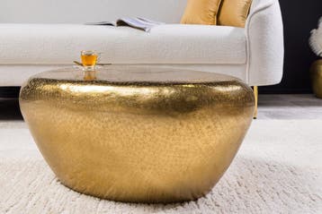 Handgemaakte salontafel STONE 75cm goud metaal gehamerd, Ophalen of Verzenden, Nieuw