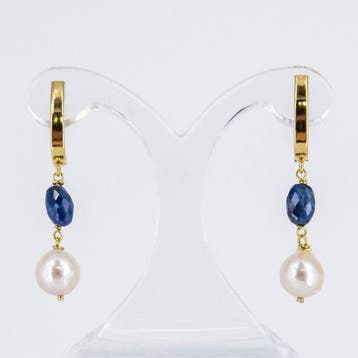 Oorbellen - 18 karaat Geel goud Saffier - Parel, Sieraden, Tassen en Uiterlijk, Oorbellen, Nieuw