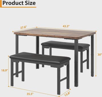 Compacte Eetkamer Set: Tafel met 2 Gestoffeerde Bankjes voor, Verzenden, Nieuw