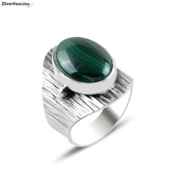 Zilveren groene malachiet ring handgemaakt, Verzenden, Nieuw, Zilver