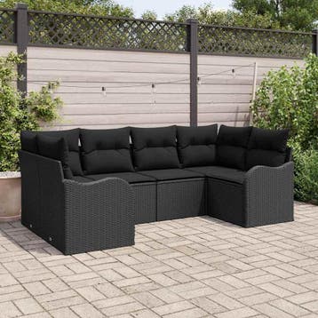 vidaXL Tuin Sofa Set 6 st Zwart Poly riet, Verzenden, Nieuw, Rotan, 6 zitplaatsen