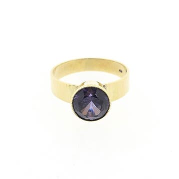 Gouden ring gezet met een synthetische edelsteen, 18 tot 19, Gebruikt, Ophalen of Verzenden, Met edelsteen