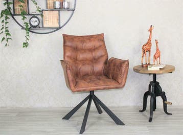 Eetkamerstoel ‘Stan’ cognac cowboy stof, 360 draaibaar!, Bruin, Nieuw, Ophalen of Verzenden, Vijf, Zes of meer stoelen