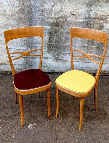 Stoel (2) - hout en echt leer - Set van twee designstoelen