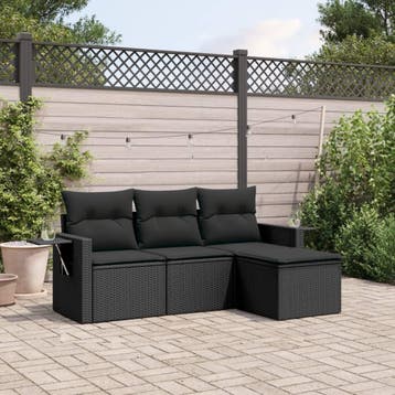 vidaXL 4-delige Loungeset met kussens poly rattan zwart, Verzenden, Nieuw, Loungeset