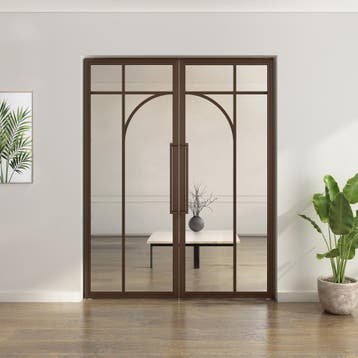 Dubbele stalen taatsdeur Brons 5 Vlaks rond Helder glas*, Minder dan 80 cm, Overige typen, Nieuw, Metaal