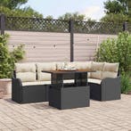 vidaXL Tuinbankenset met kussen 6 pcs Zwart en Crème poly, Verzenden, Nieuw, Rotan, 6 zitplaatsen