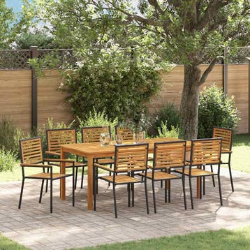 vidaXL Tuin eettafelset 9 st Zwart Massief Acaciahout, Verzenden, Nieuw, Meer dan 8 zitplaatsen