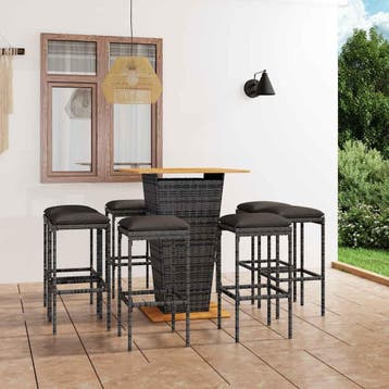 vidaXL 9-delige Tuinbarset met kussens poly rattan grijs, Verzenden, Nieuw, 8 zitplaatsen