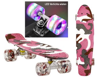 Sajan - Skateboard - LED - Penny board - Camouflage Roze -, Verzenden, Nieuw, Skateboard