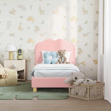 vidaXL Peuterbedframe met hoofdbord Roze 70 x 140 cm Bouclé, Verzenden, Nieuw, Stof
