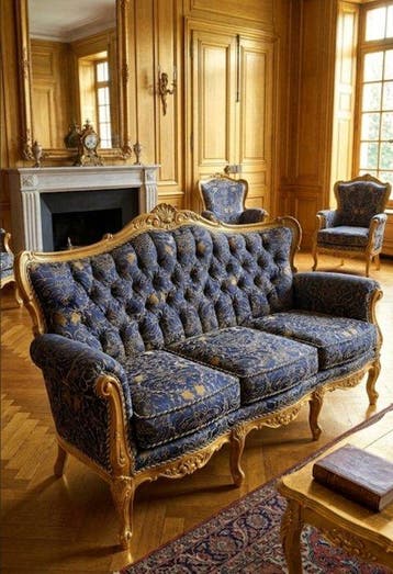 San leucio damascato blu brillante e oro con parti in