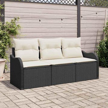 vidaXL Tuin Sofa Set 3 st Zwart Poly riet, Tuin en Terras, Verzenden, Nieuw, 3 zitplaatsen